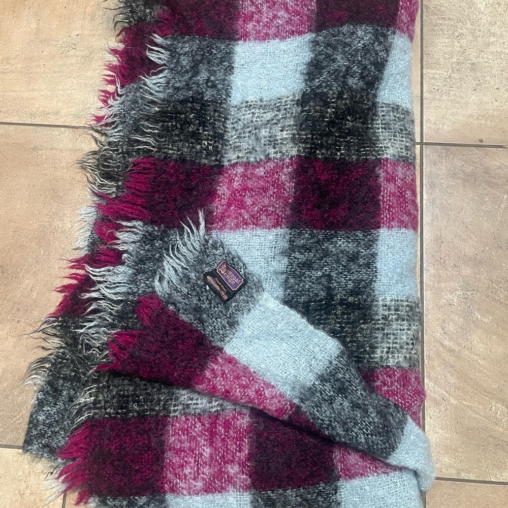 Donegal Designs Mohair Wool Throw Blanket 60” x 64” Purple Gray Black Hand Woven